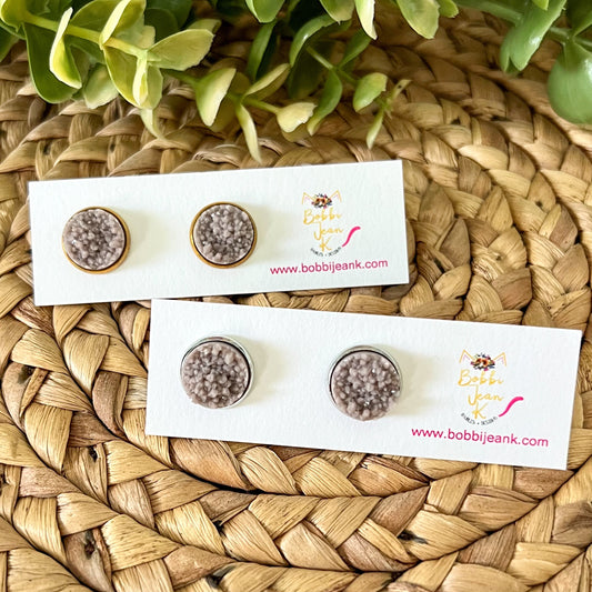 SALE: Pebble Raised Faux Druzy Studs 12mm: Choose Silver or Gold Settings - LOW STOCK