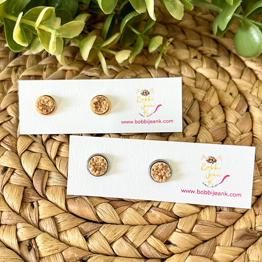 SALE: Sandy Beach Raised Faux Druzy Studs 8mm: Choose Silver or Gold Settings - LOW STOCK