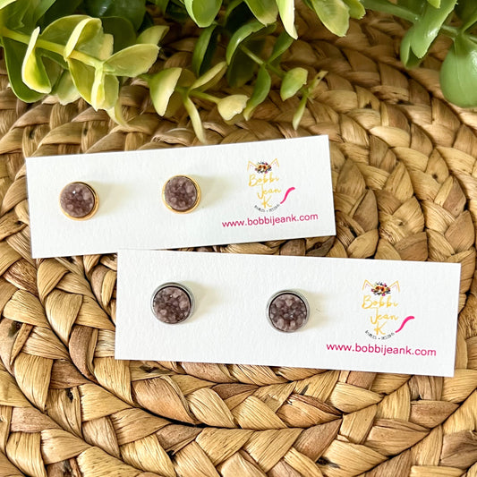 SALE: Pebble Raised Faux Druzy Studs 8mm: Choose Silver or Gold Settings - LOW STOCK