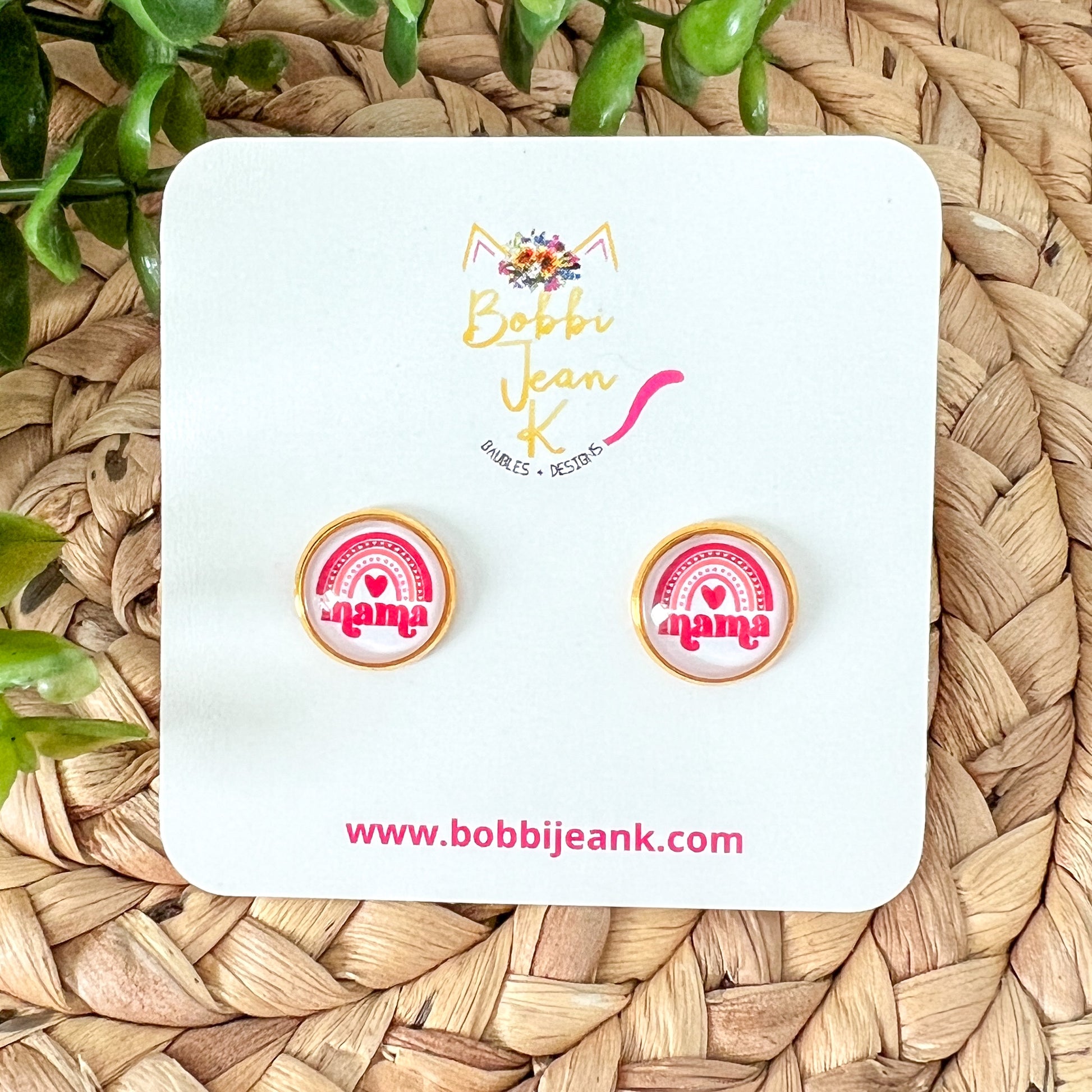 Mama Rainbow Heart Glass Studs 12mm: Choose Silver or Gold Settings