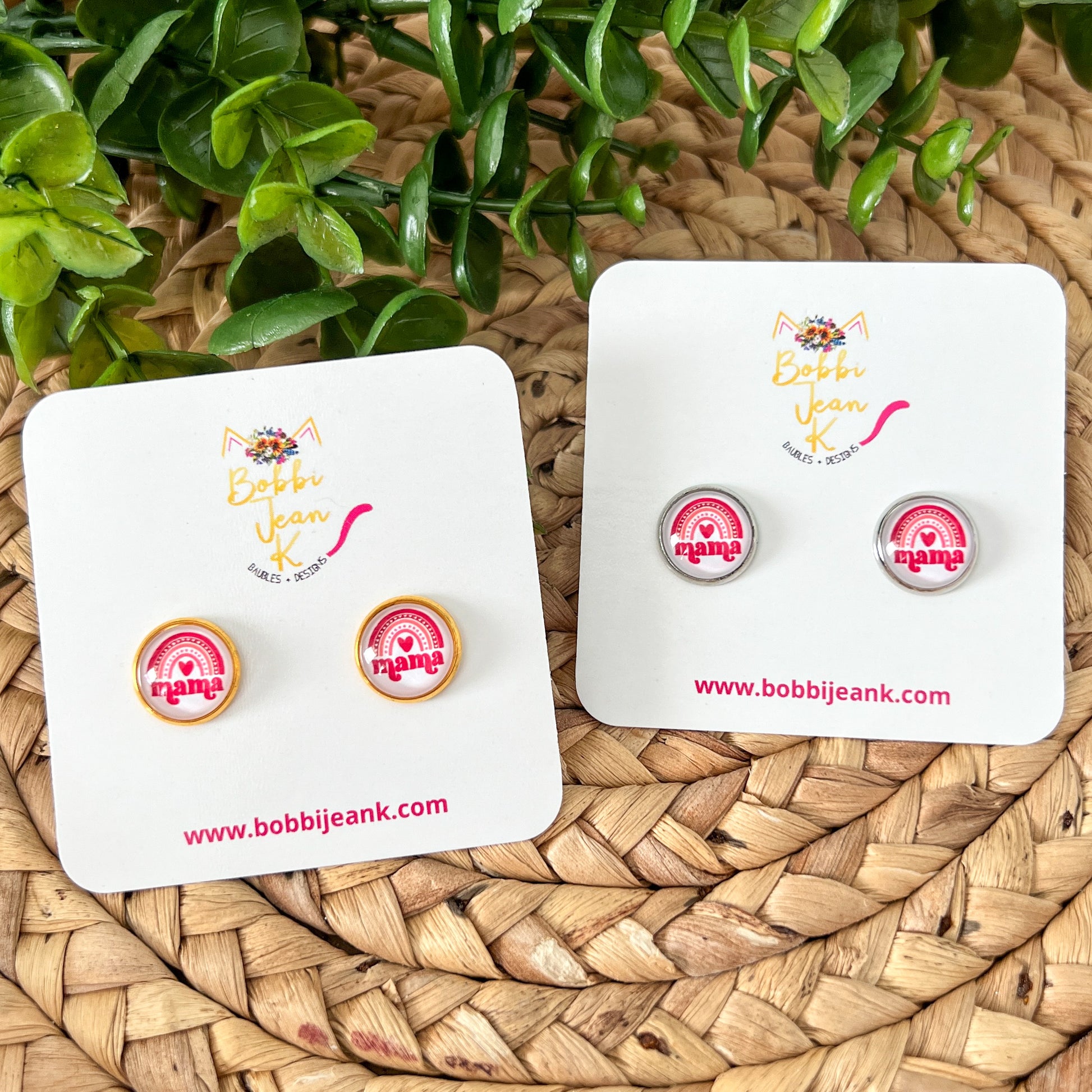 Mama Rainbow Heart Glass Studs 12mm: Choose Silver or Gold Settings