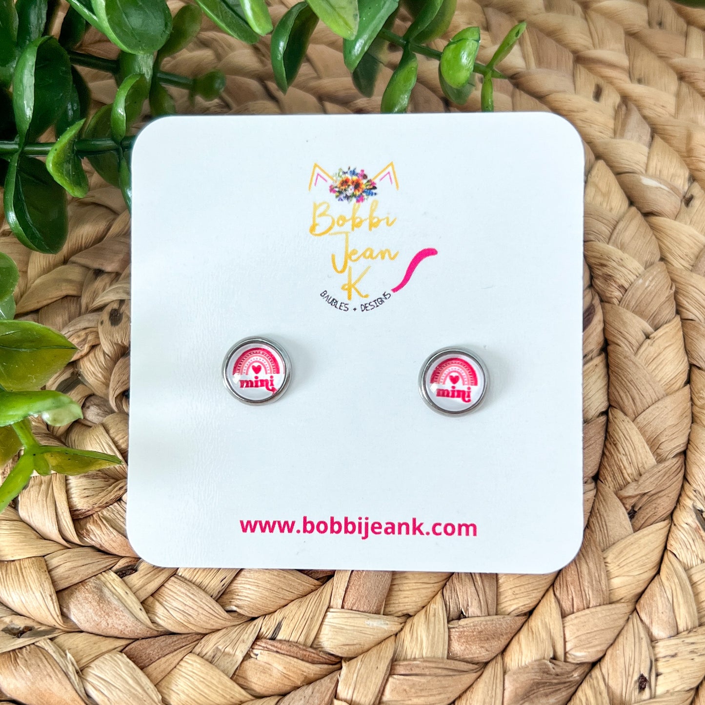 Mini Rainbow Heart Glass Studs 8mm: Choose Silver or Gold