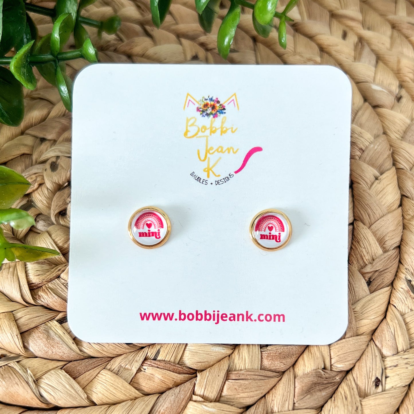 Mini Rainbow Heart Glass Studs 8mm: Choose Silver or Gold