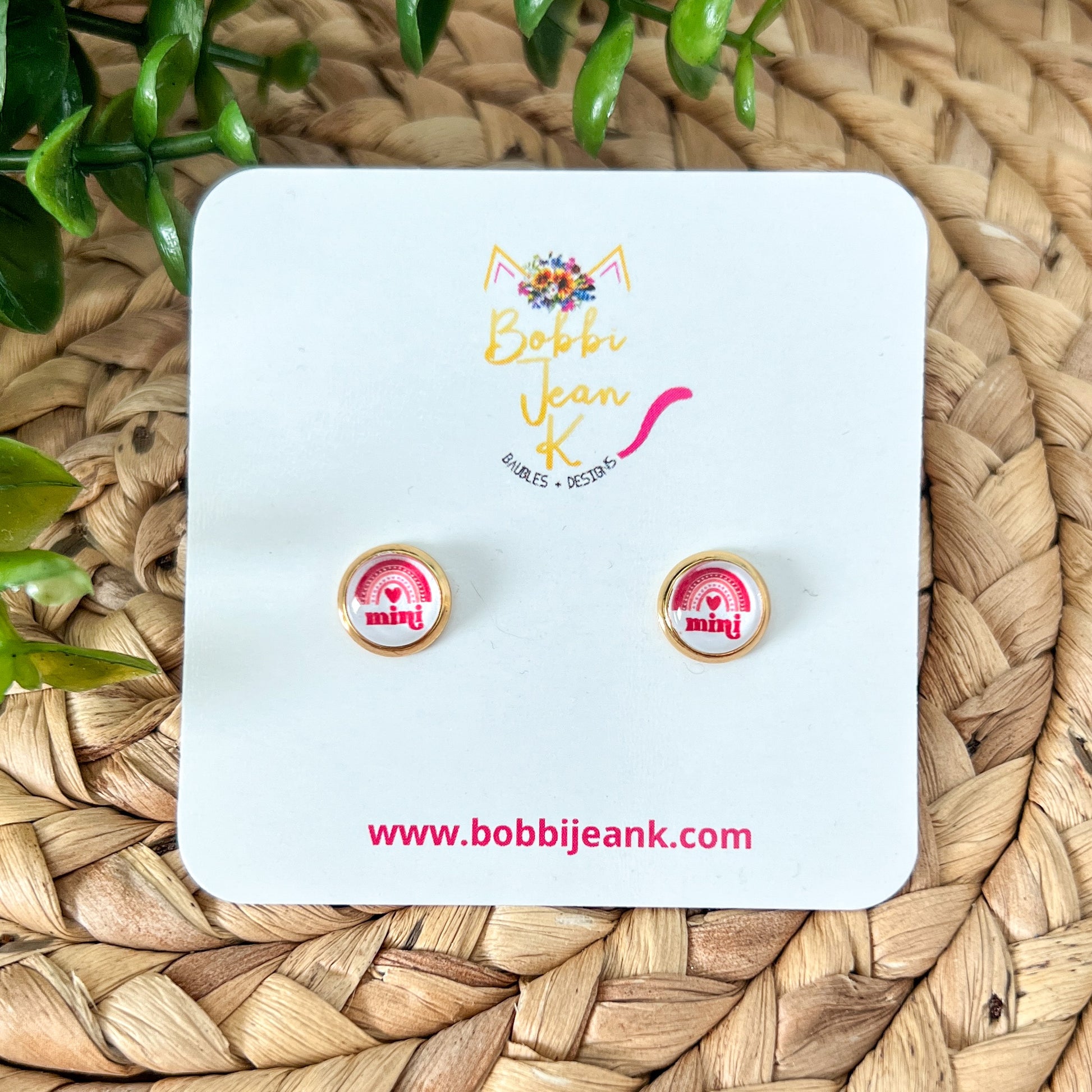 Mini Rainbow Heart Glass Studs 8mm: Choose Silver or Gold