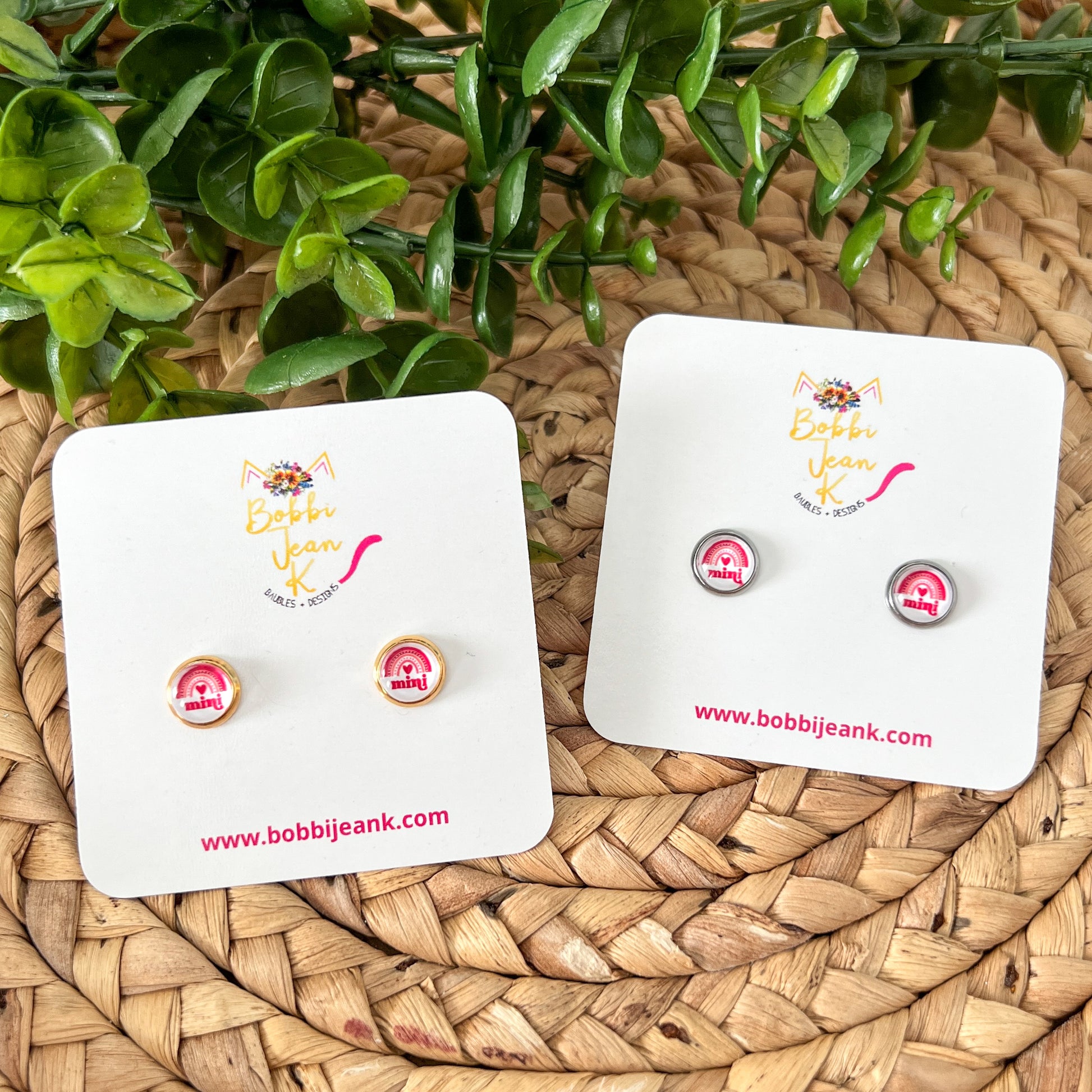 Mini Rainbow Heart Glass Studs 8mm: Choose Silver or Gold