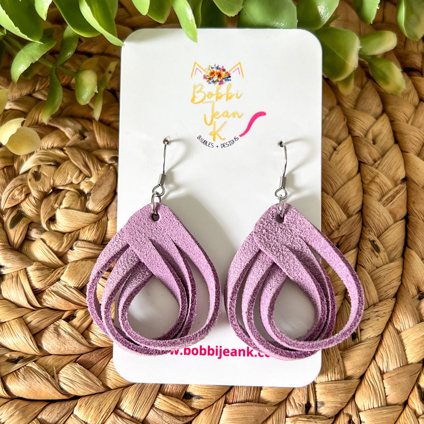 Lilac Loop Suede Leather Earrings