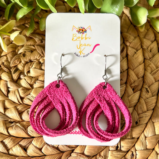 Pink Loop Suede Leather Earrings