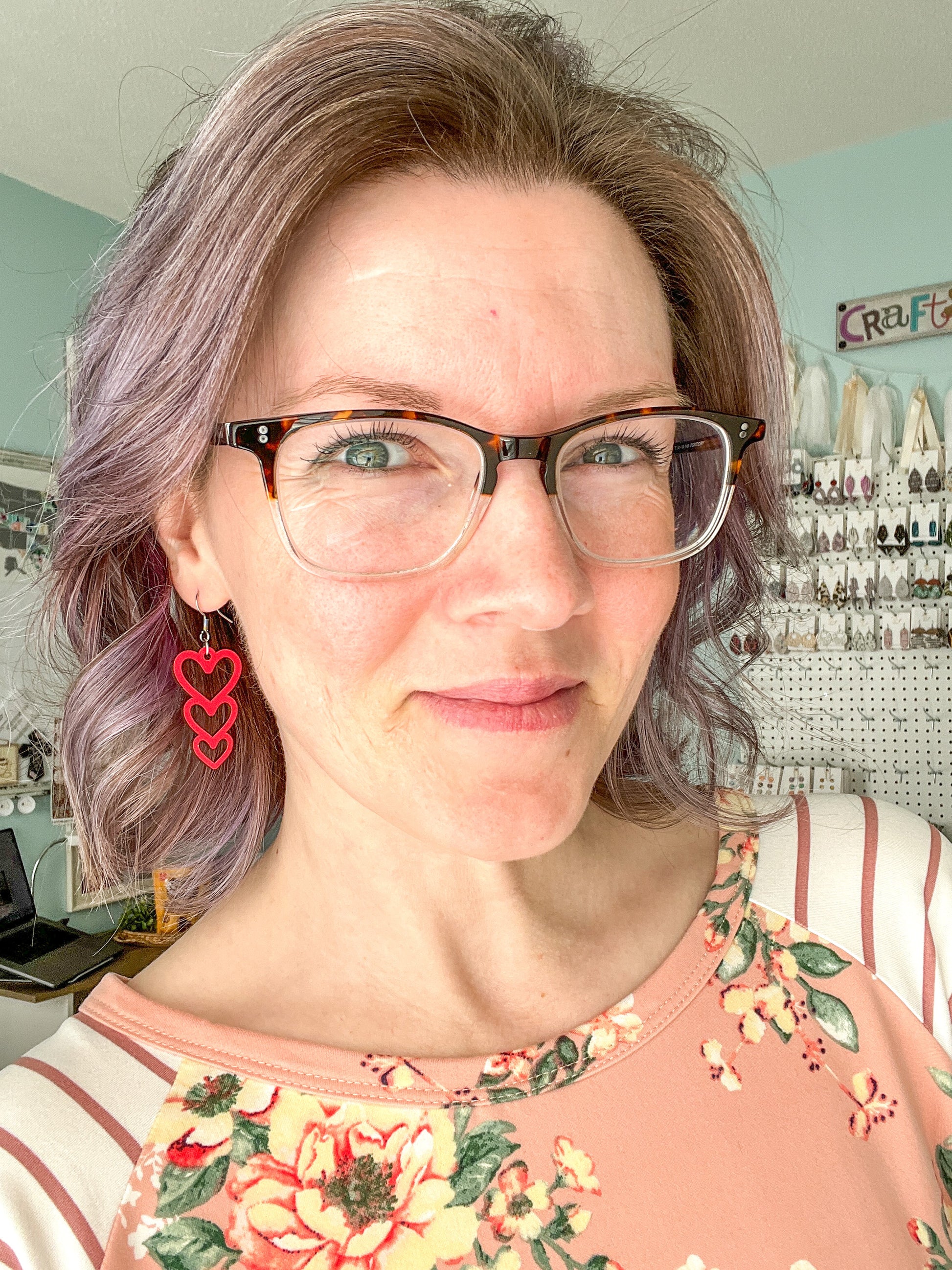 Red Stacked Heart Wood Earrings: Choose From 3 Designs