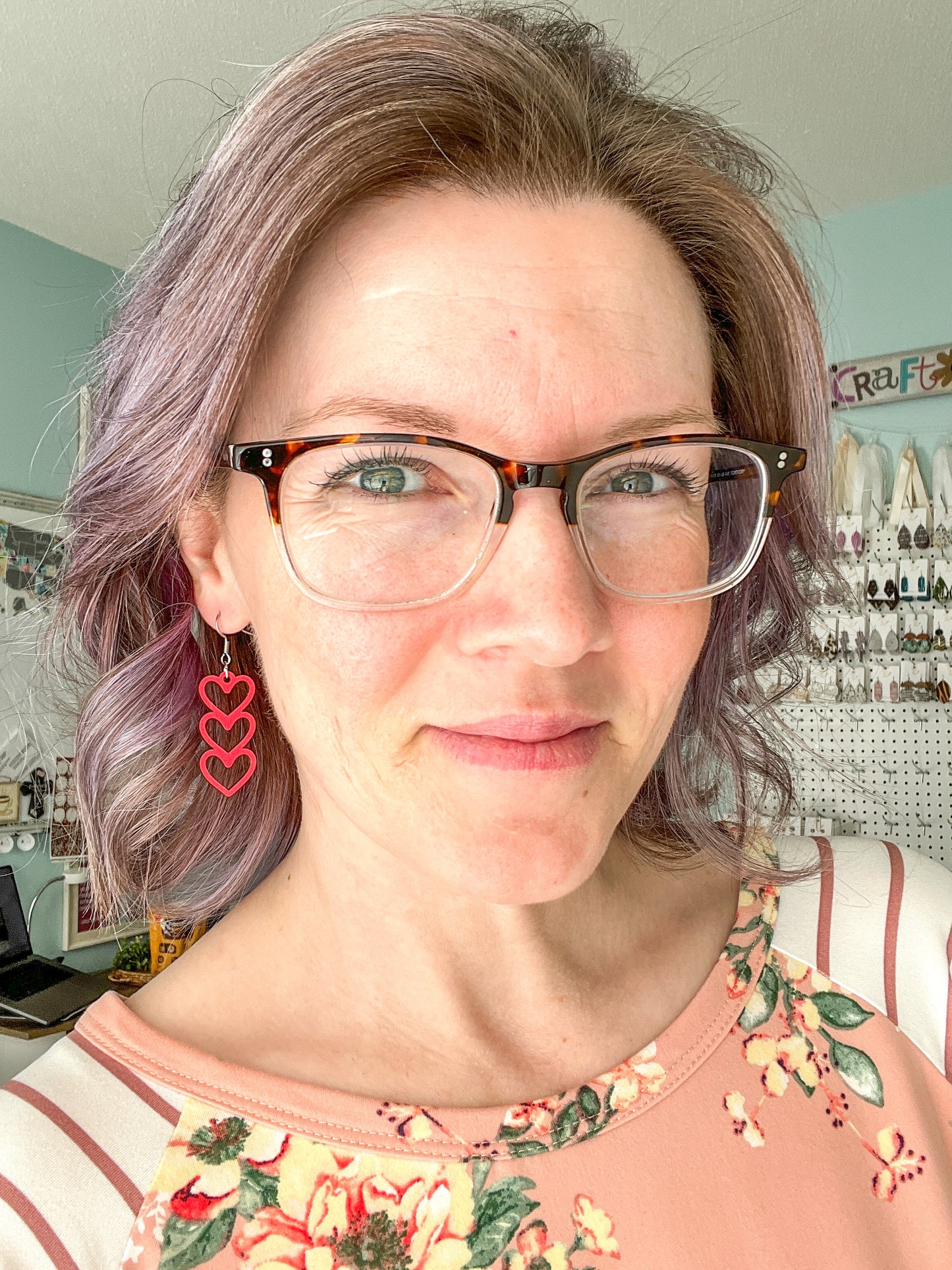 Red Stacked Heart Wood Earrings: Choose From 3 Designs