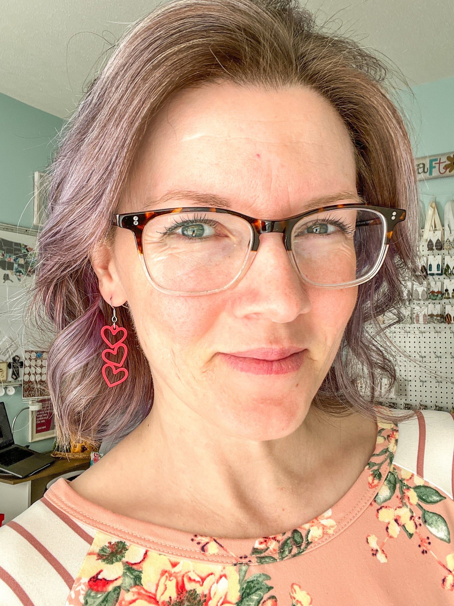 Red Stacked Heart Wood Earrings: Choose From 3 Designs