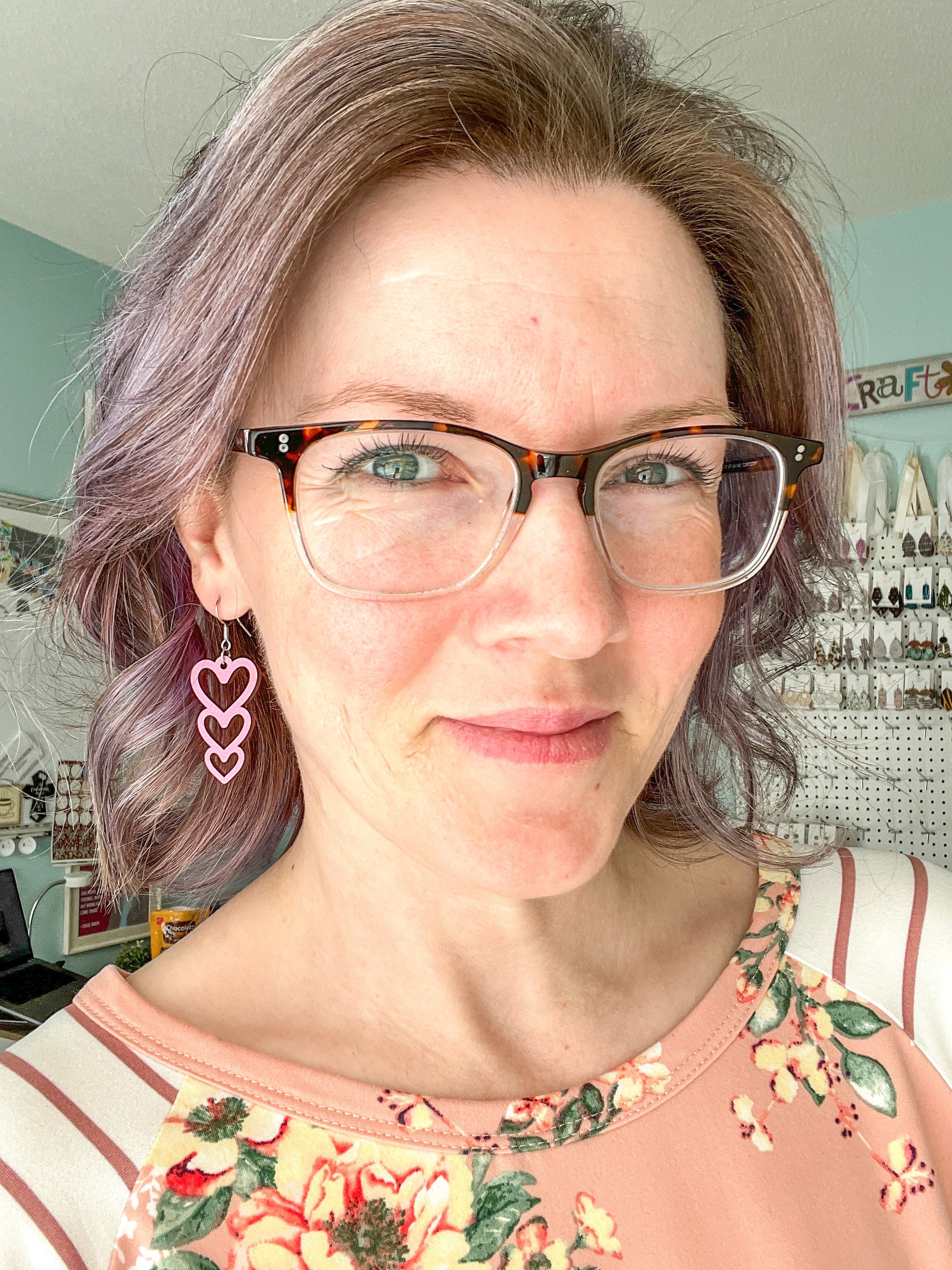 Light Pink Stacked Heart Wood Earrings: Choose From 3 Designs