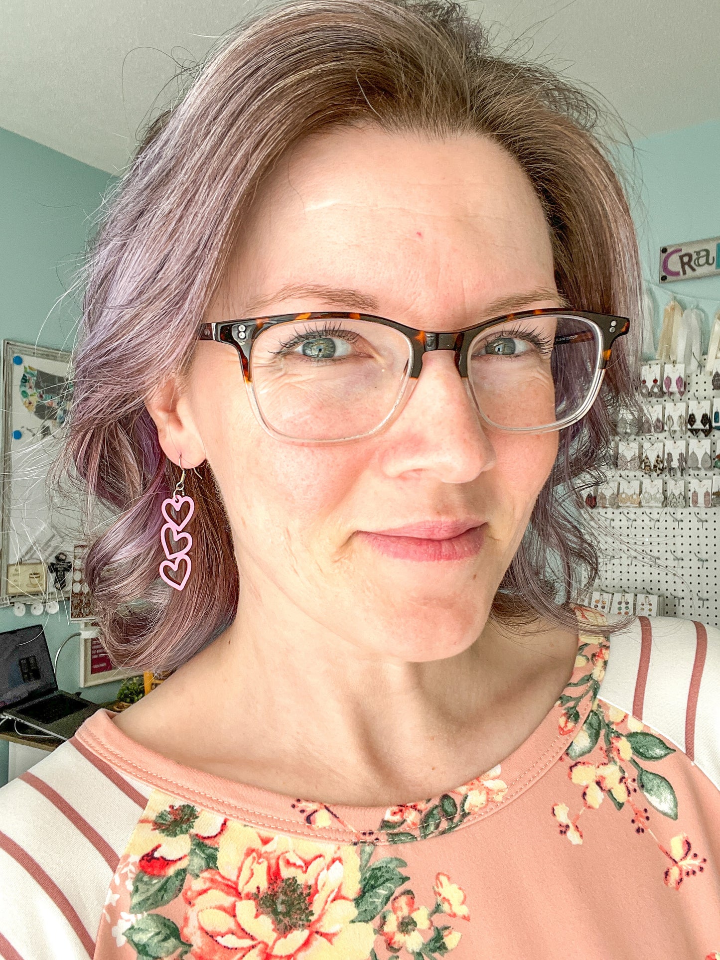 Light Pink Stacked Heart Wood Earrings: Choose From 3 Designs