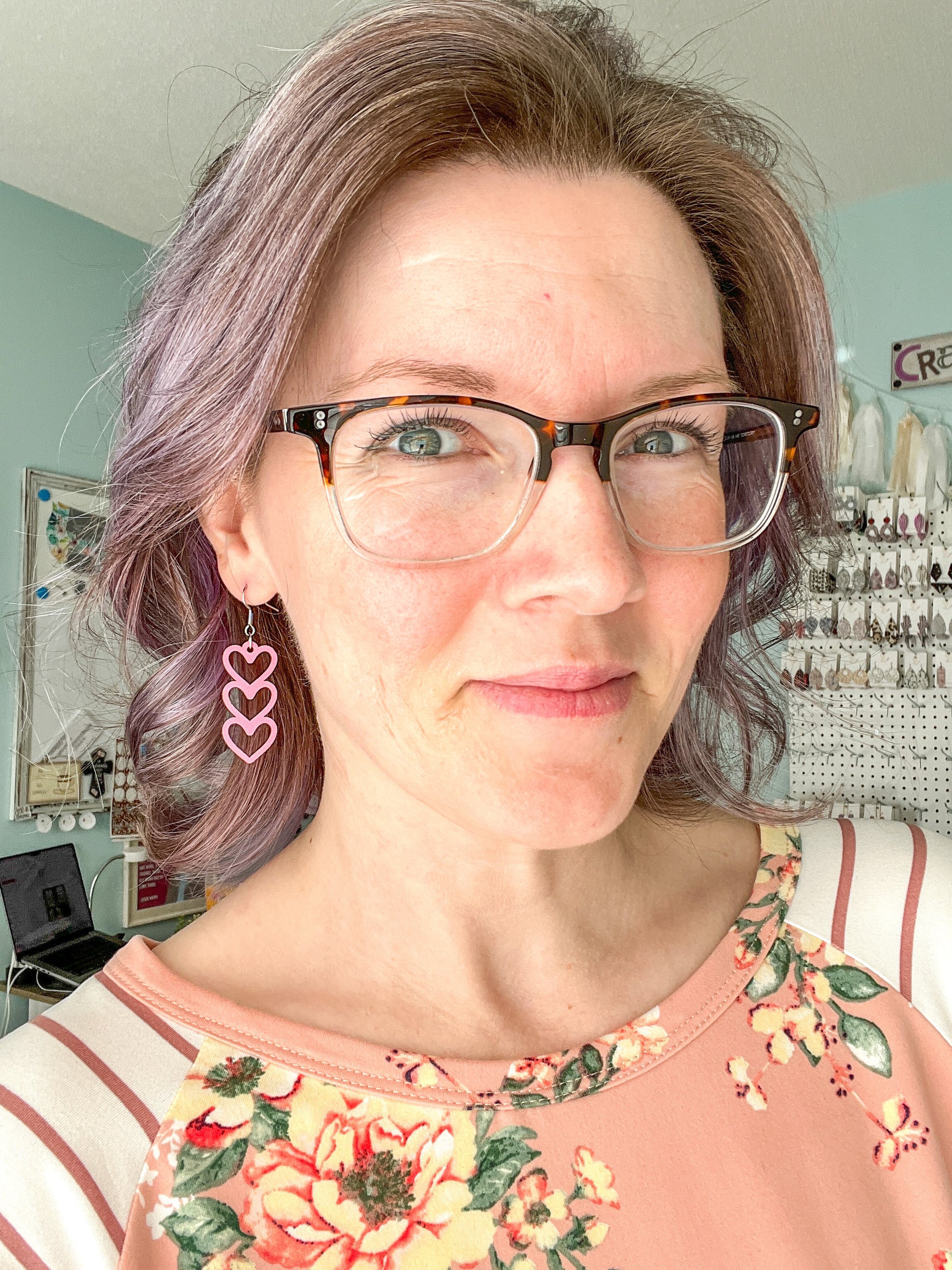 Light Pink Stacked Heart Wood Earrings: Choose From 3 Designs