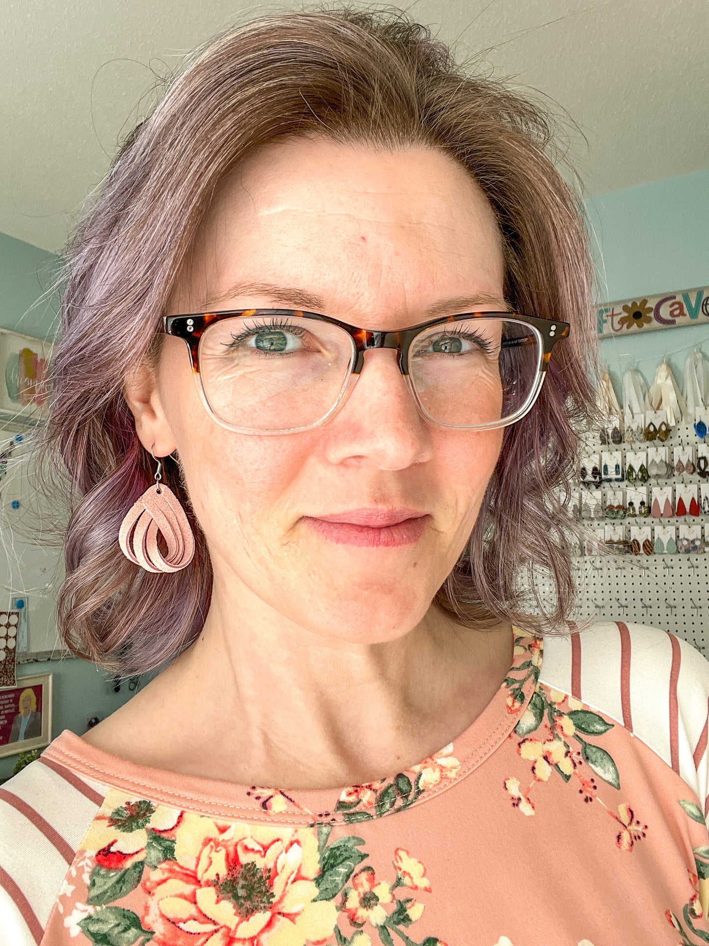 Blush Pink Loop Suede Leather Earrings