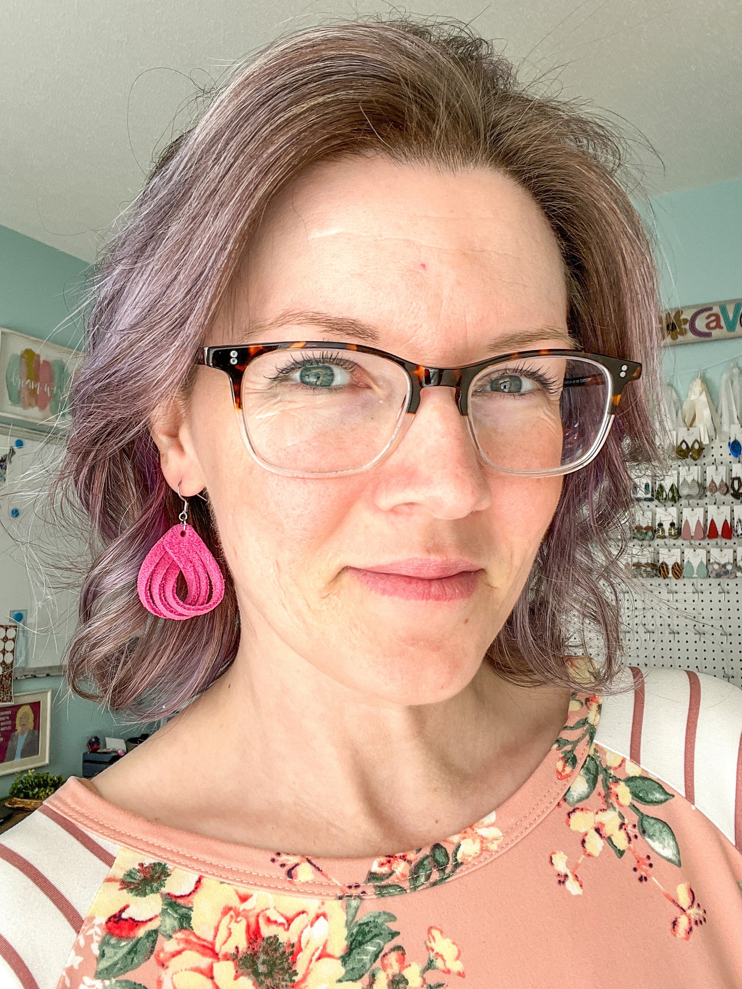 Pink Loop Suede Leather Earrings