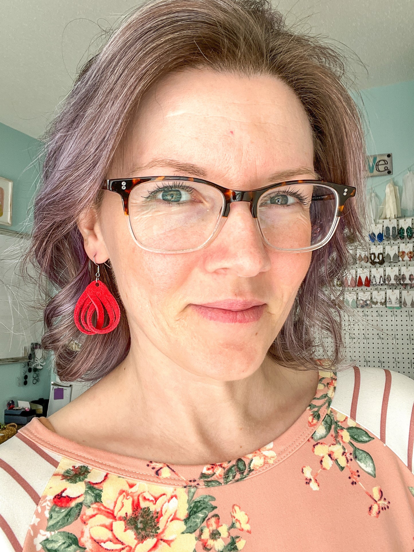 Red Loop Suede Leather Earrings