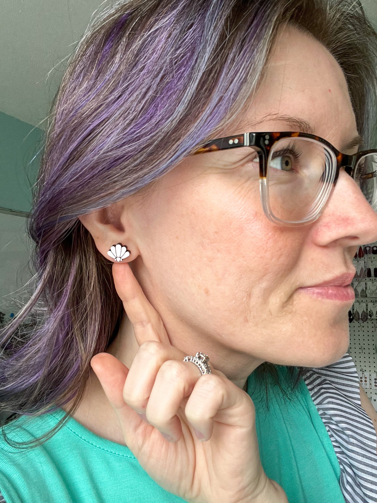 Hand Painted Sea Shell Wood Studs: Choose From 3 Color Options