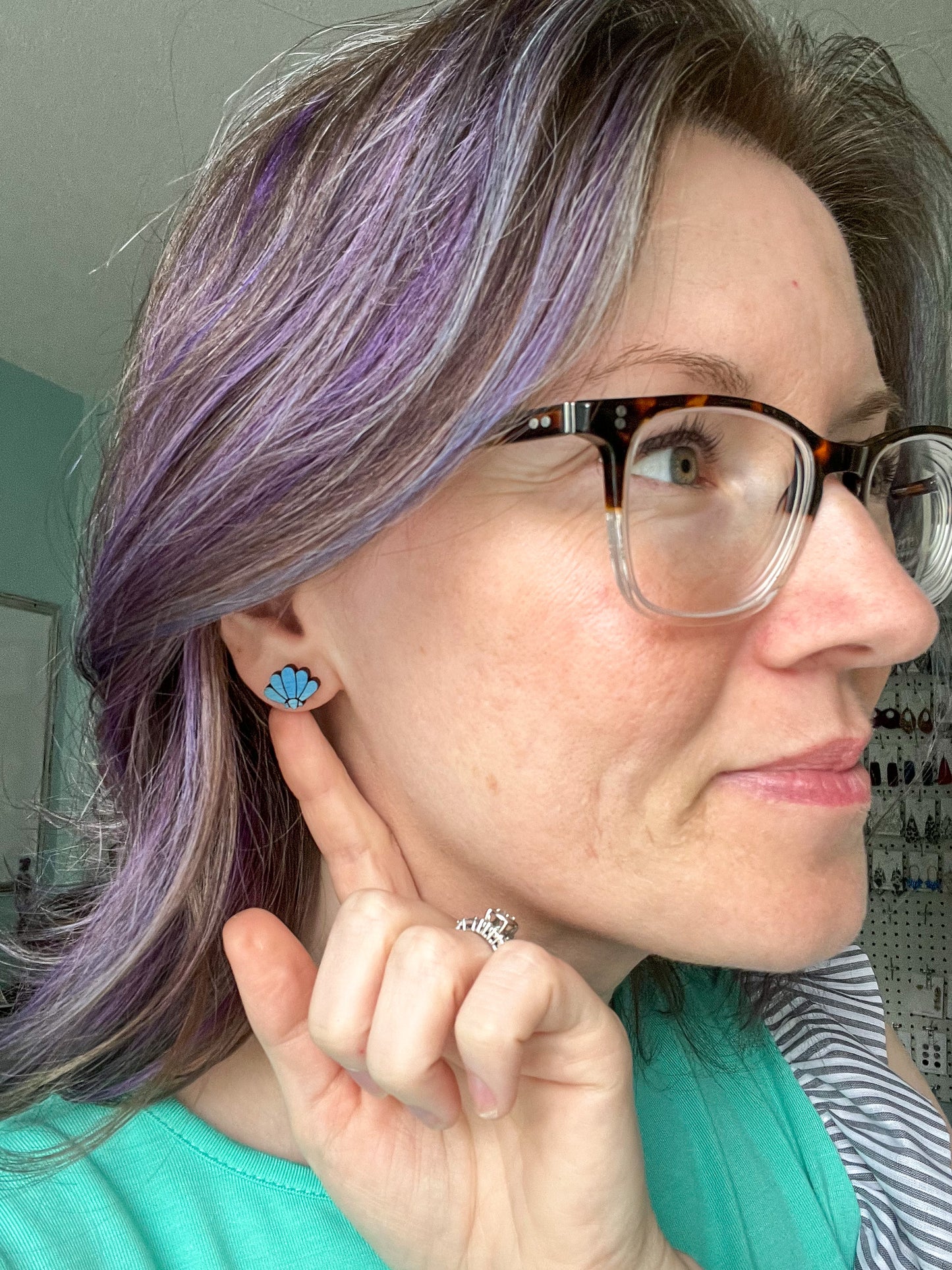 Hand Painted Sea Shell Wood Studs: Choose From 3 Color Options