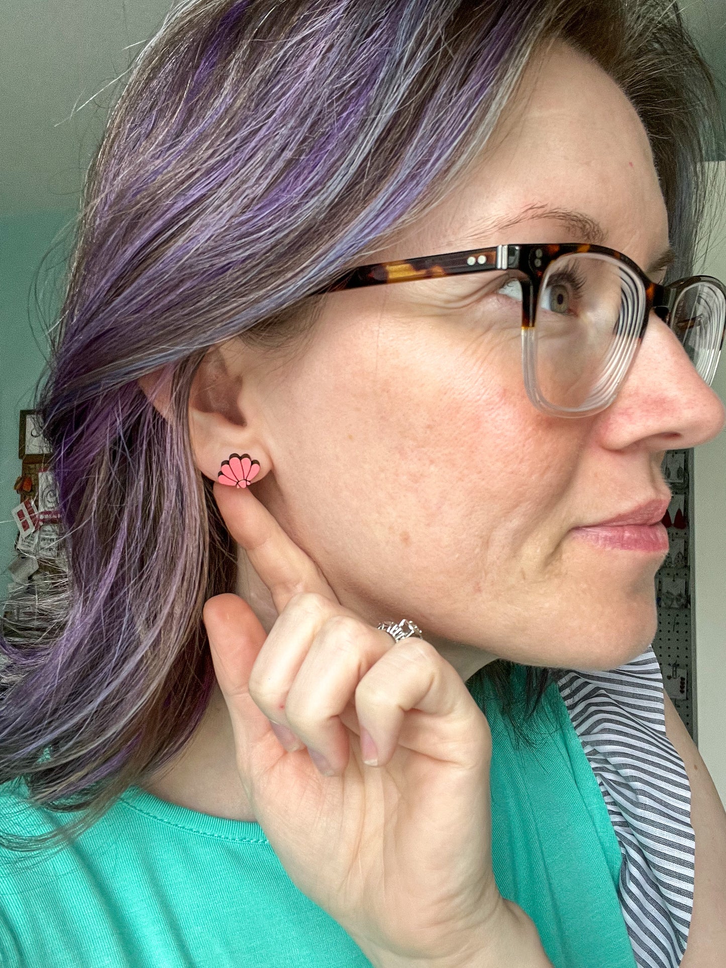 Hand Painted Sea Shell Wood Studs: Choose From 3 Color Options