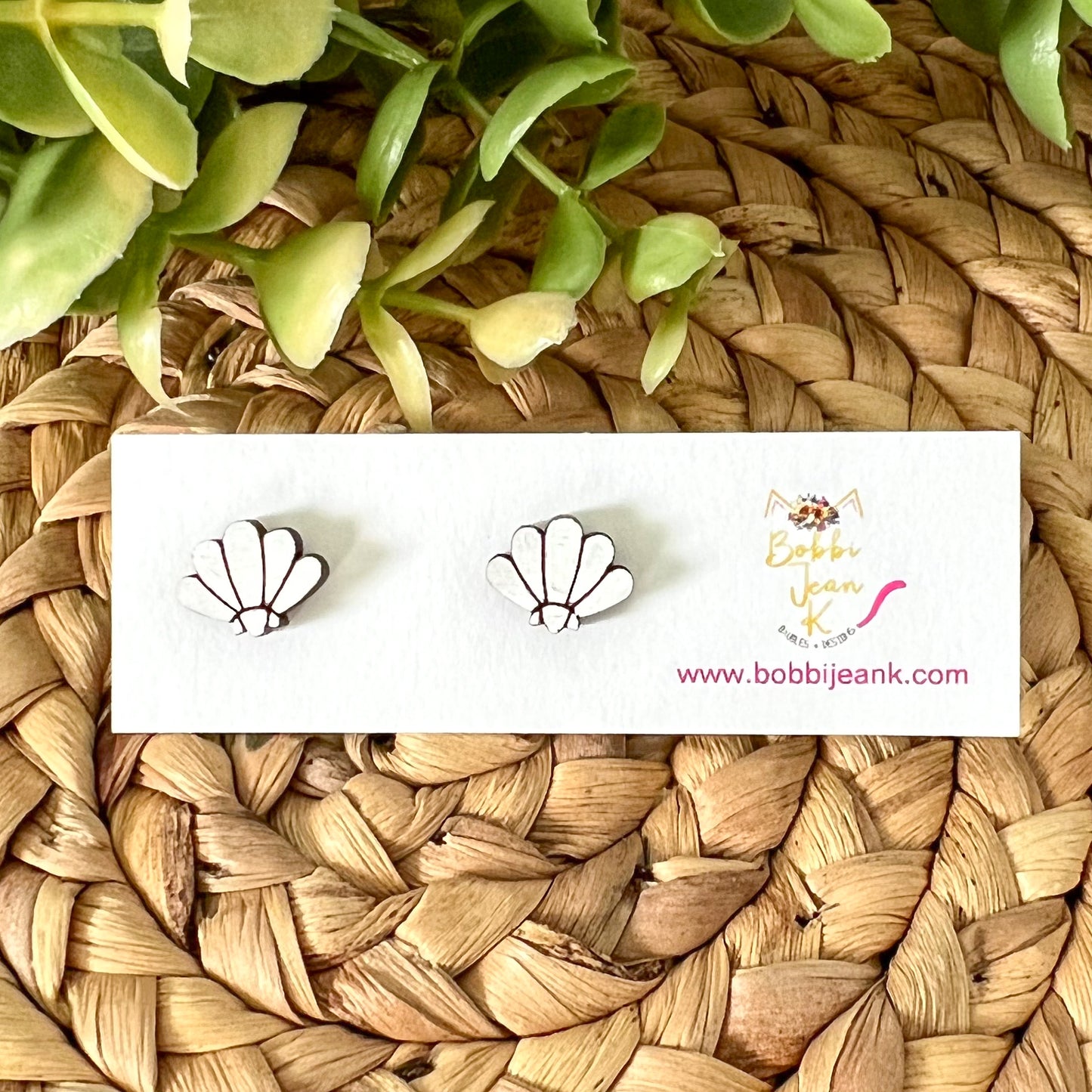 Hand Painted Sea Shell Wood Studs: Choose From 3 Color Options