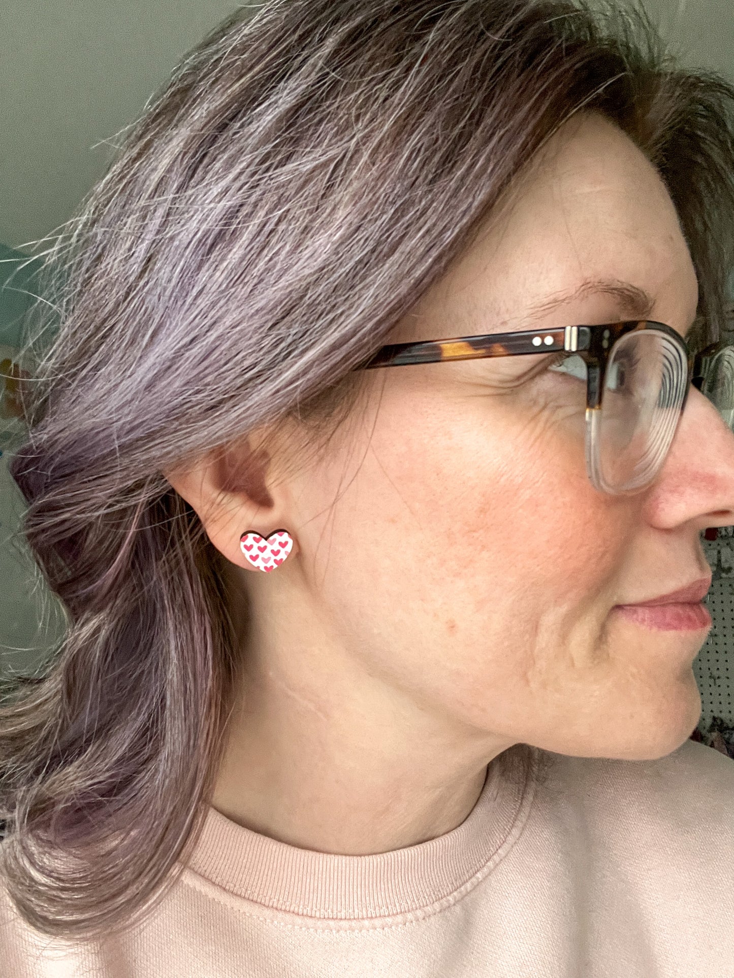 Mini Heart Wood Stud Earrings