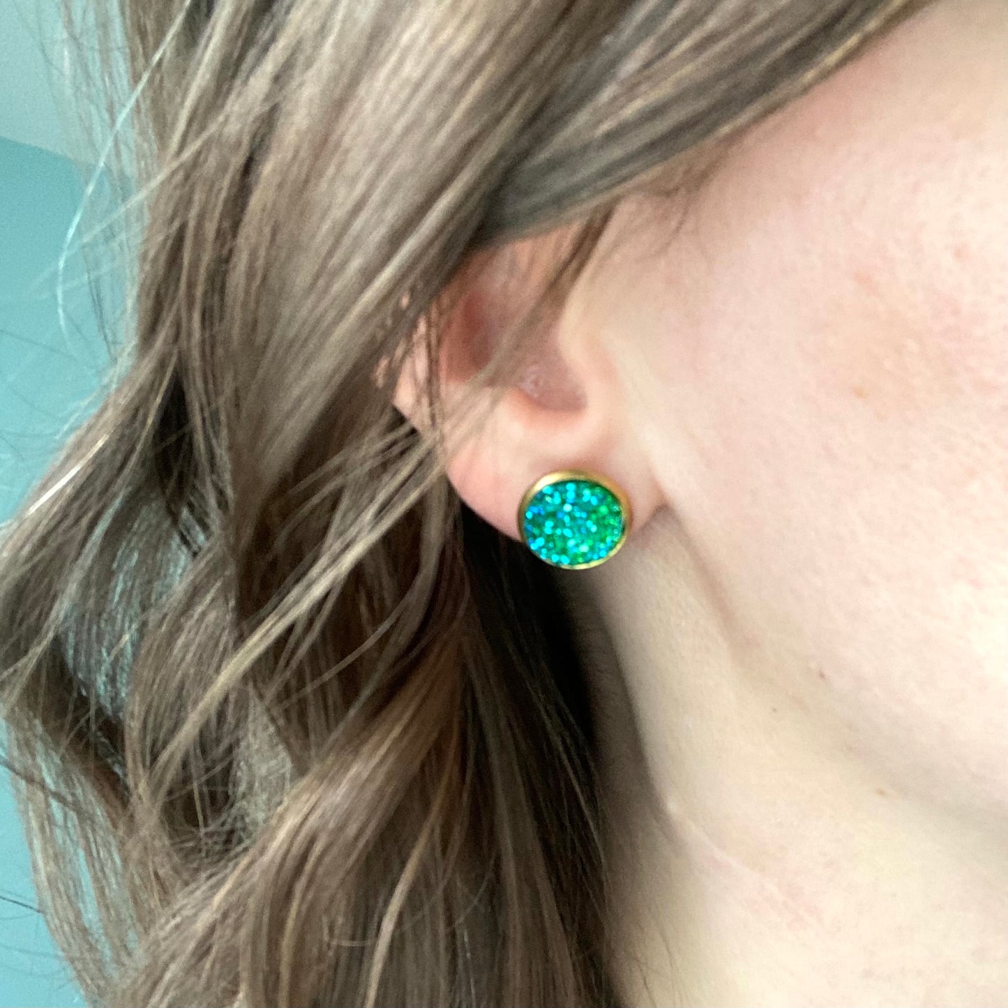 SALE: Navy Blue Wood & Resin Studs 12mm: Choose Silver or Gold Settings - LAST CHANCE