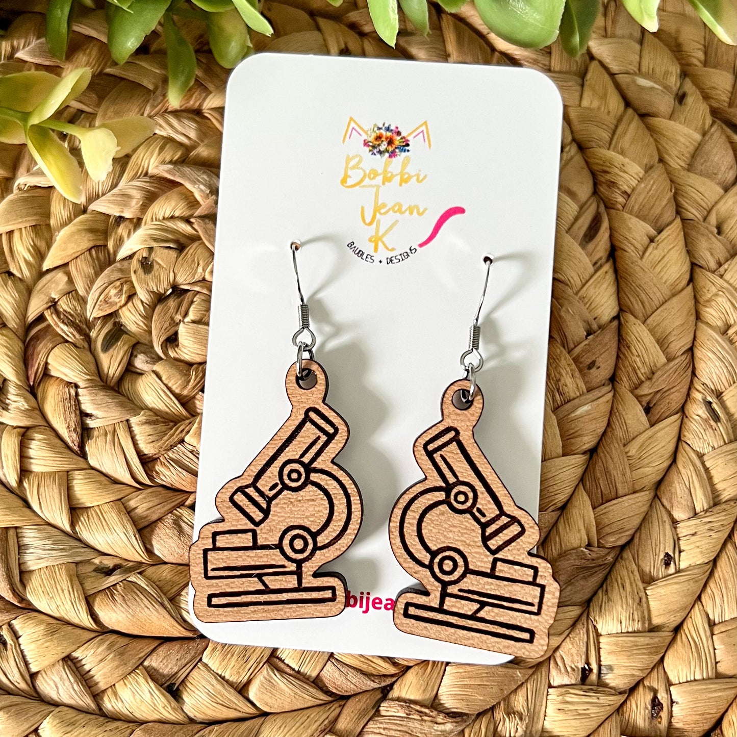 Microscope Wood Earrings: Choose From Dangles or Studs