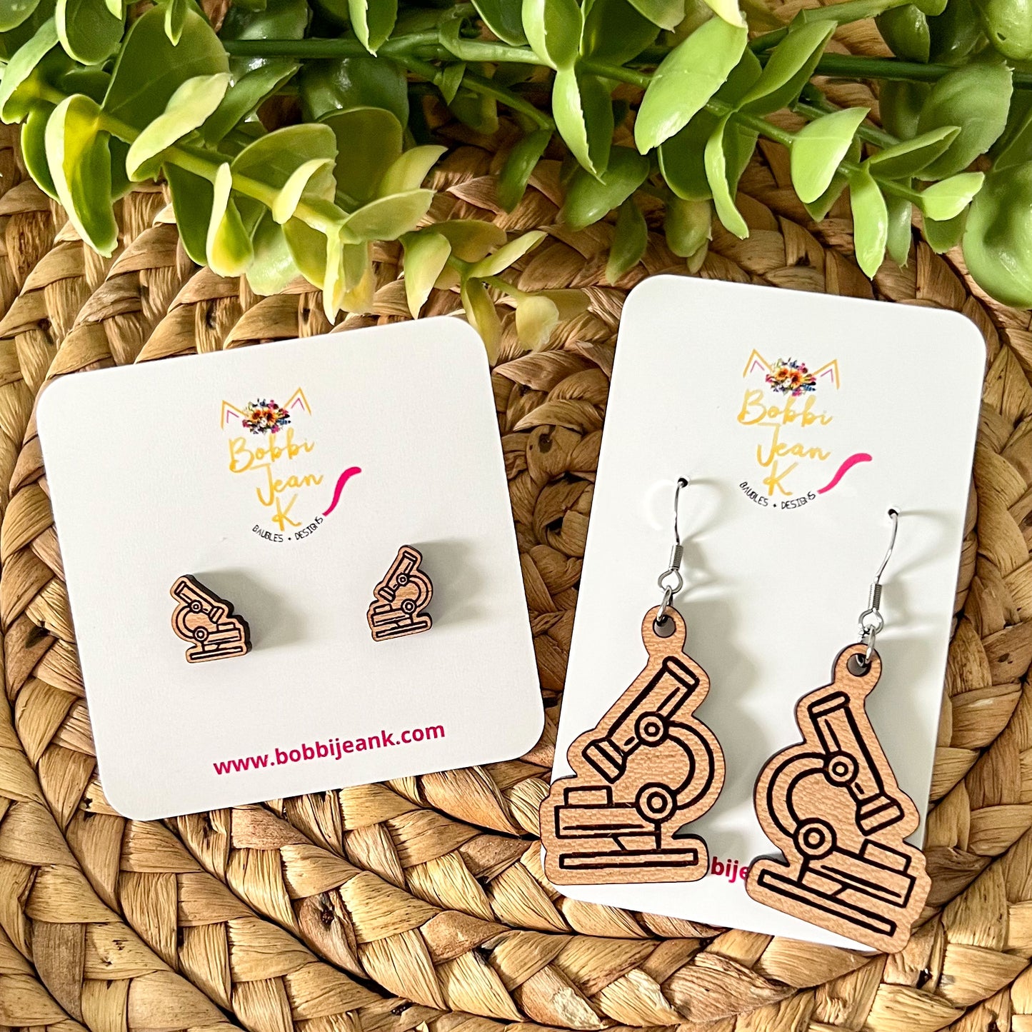 Microscope Wood Earrings: Choose From Dangles or Studs