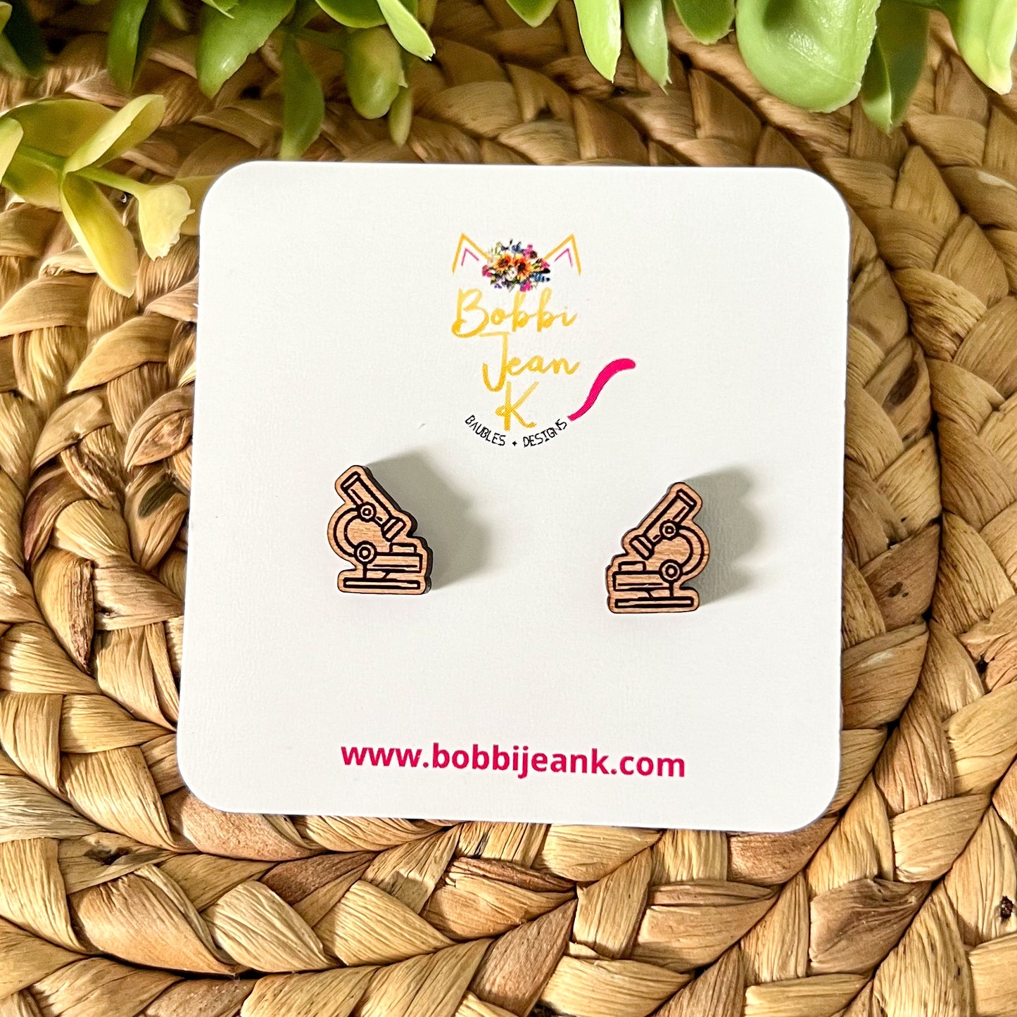 Microscope Wood Earrings: Choose From Dangles or Studs