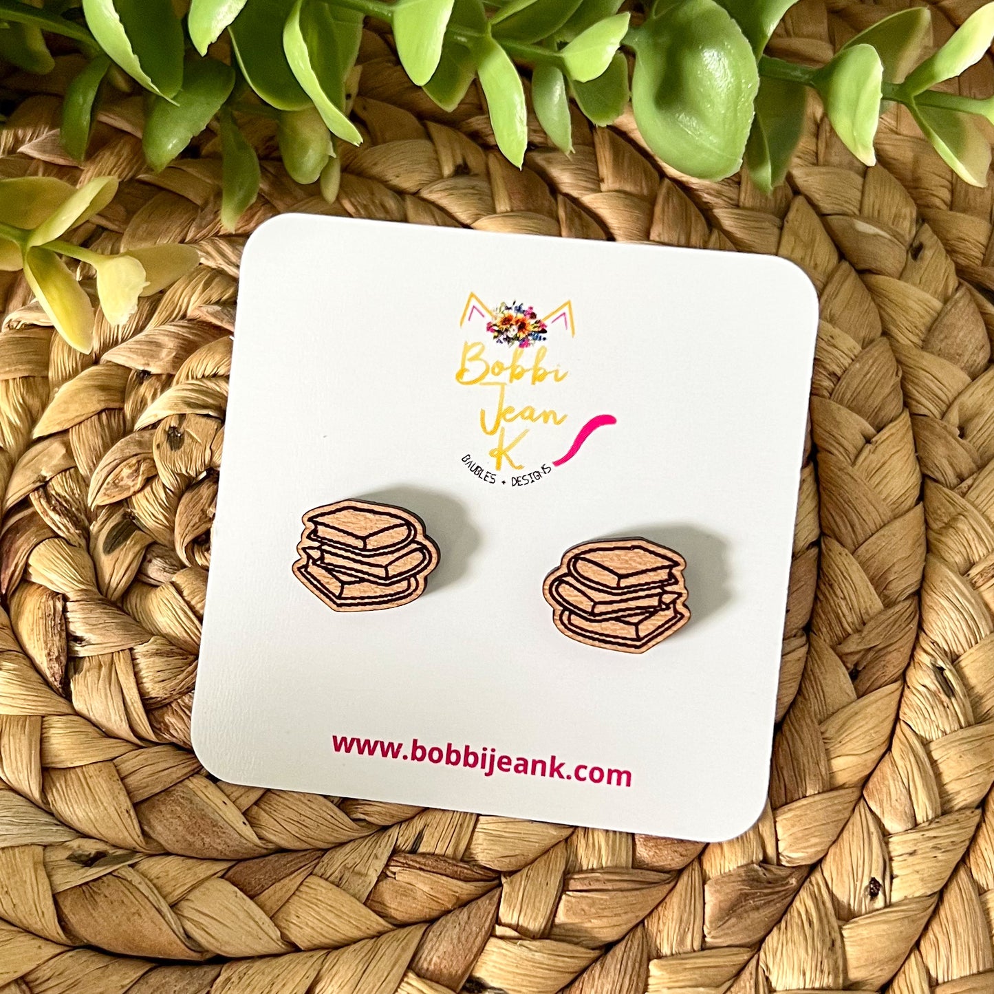Stacked Books Wood Earrings: Choose From Dangles or Studs