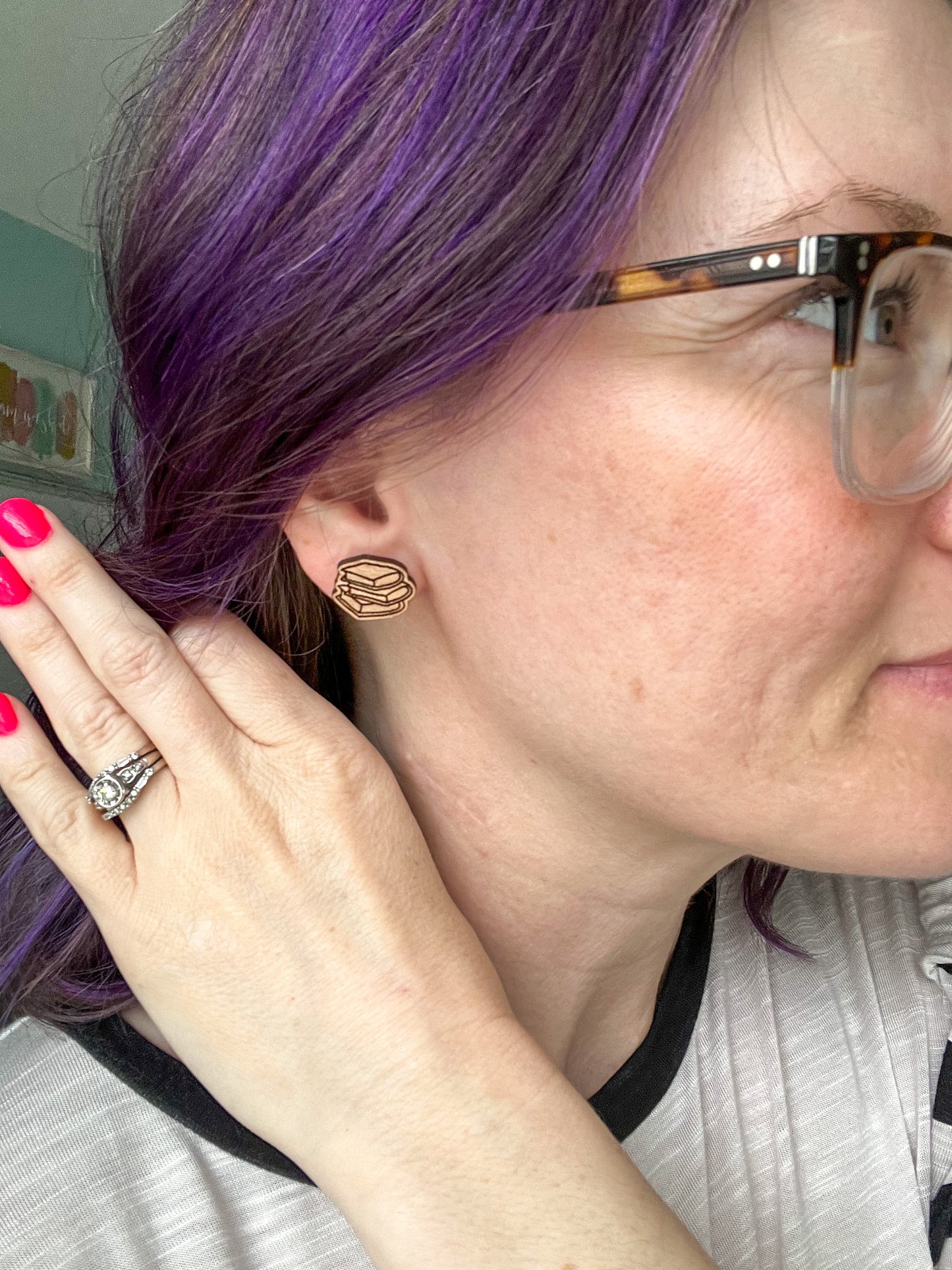 Stacked Books Wood Earrings: Choose From Dangles or Studs