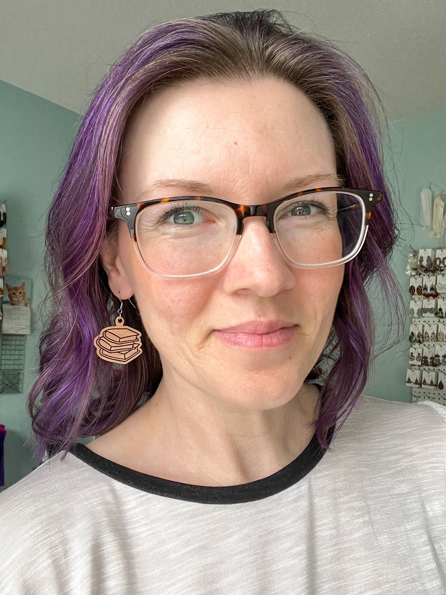 Stacked Books Wood Earrings: Choose From Dangles or Studs