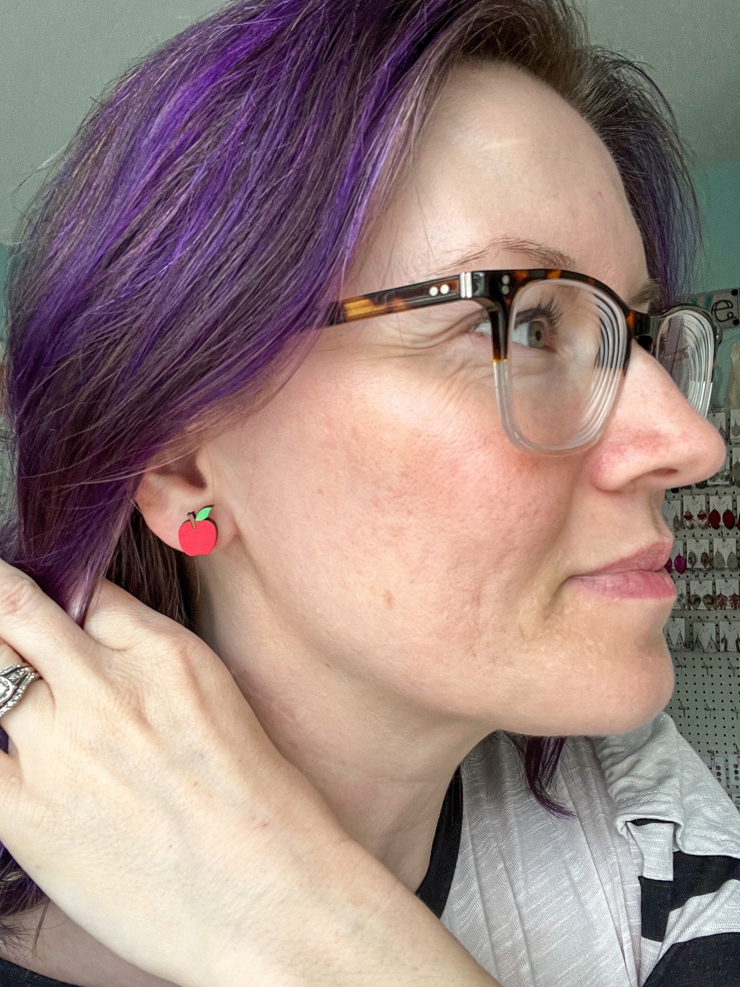 Apple Hand Painted Wood Studs