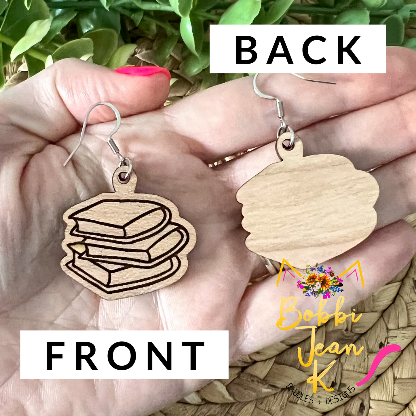 Stacked Books Wood Earrings: Choose From Dangles or Studs