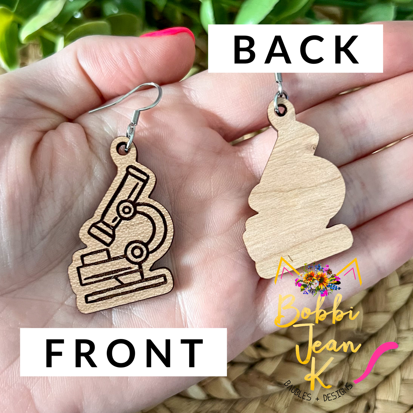Microscope Wood Earrings: Choose From Dangles or Studs