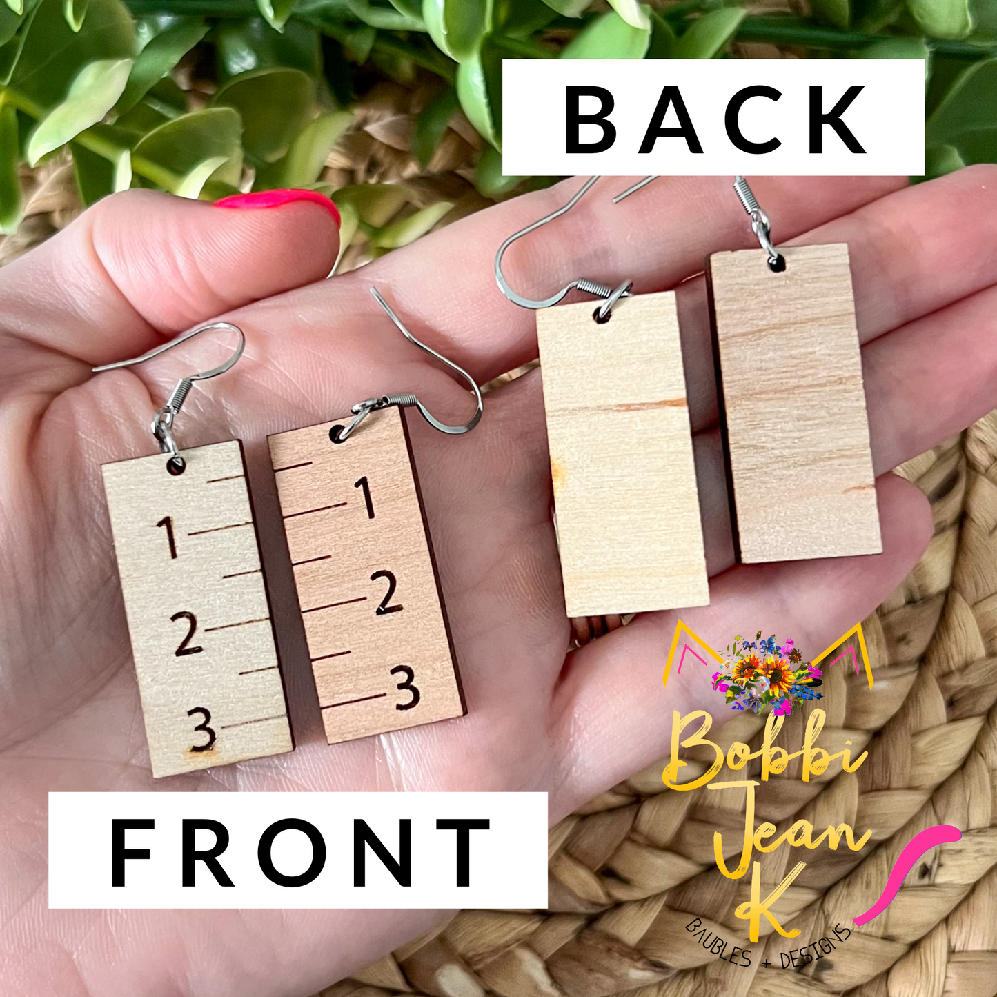 Ruler Wood Earrings: Choose From 2 Wood Options