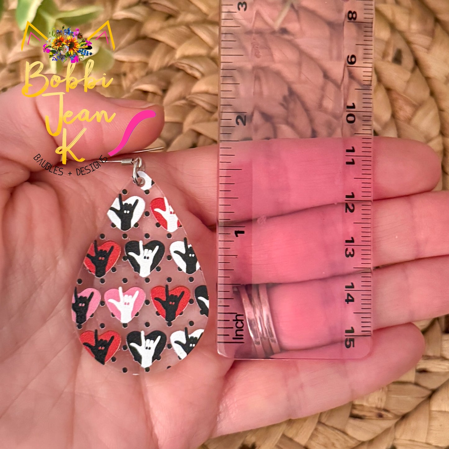 I Love You American Sign Language Clear Acrylic Teardrop Earrings