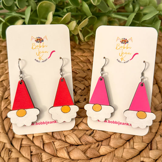 Hand Painted Gnome Wood Earrings: Choose From 2 Colors