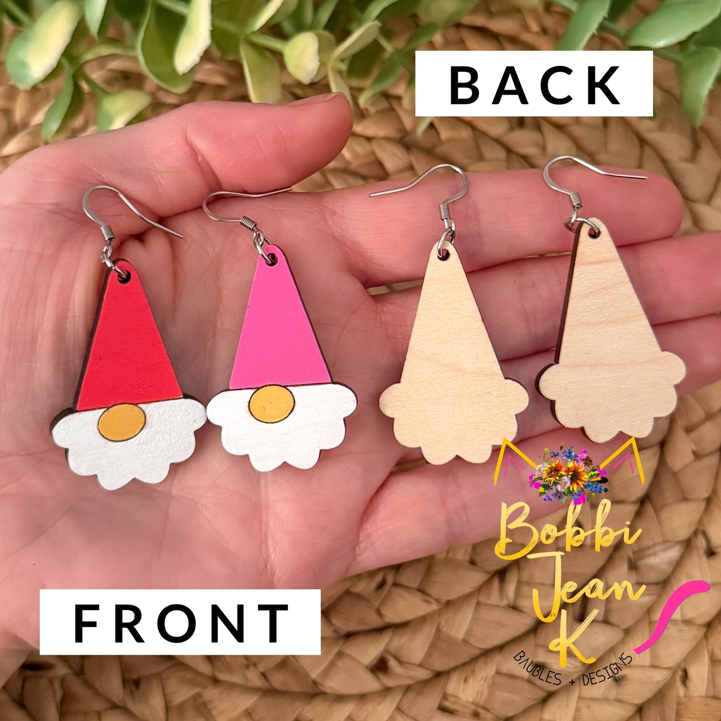 Hand Painted Gnome Wood Earrings: Choose From 2 Colors