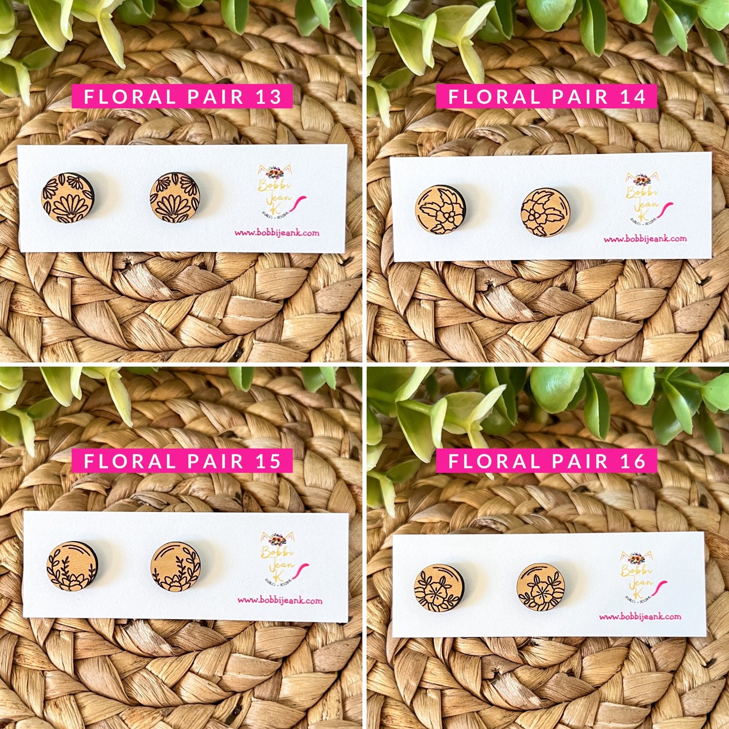 PURCHASE INDIVIDUAL STUDS: Floral Wood Studs - Choose from 16 Different Designs