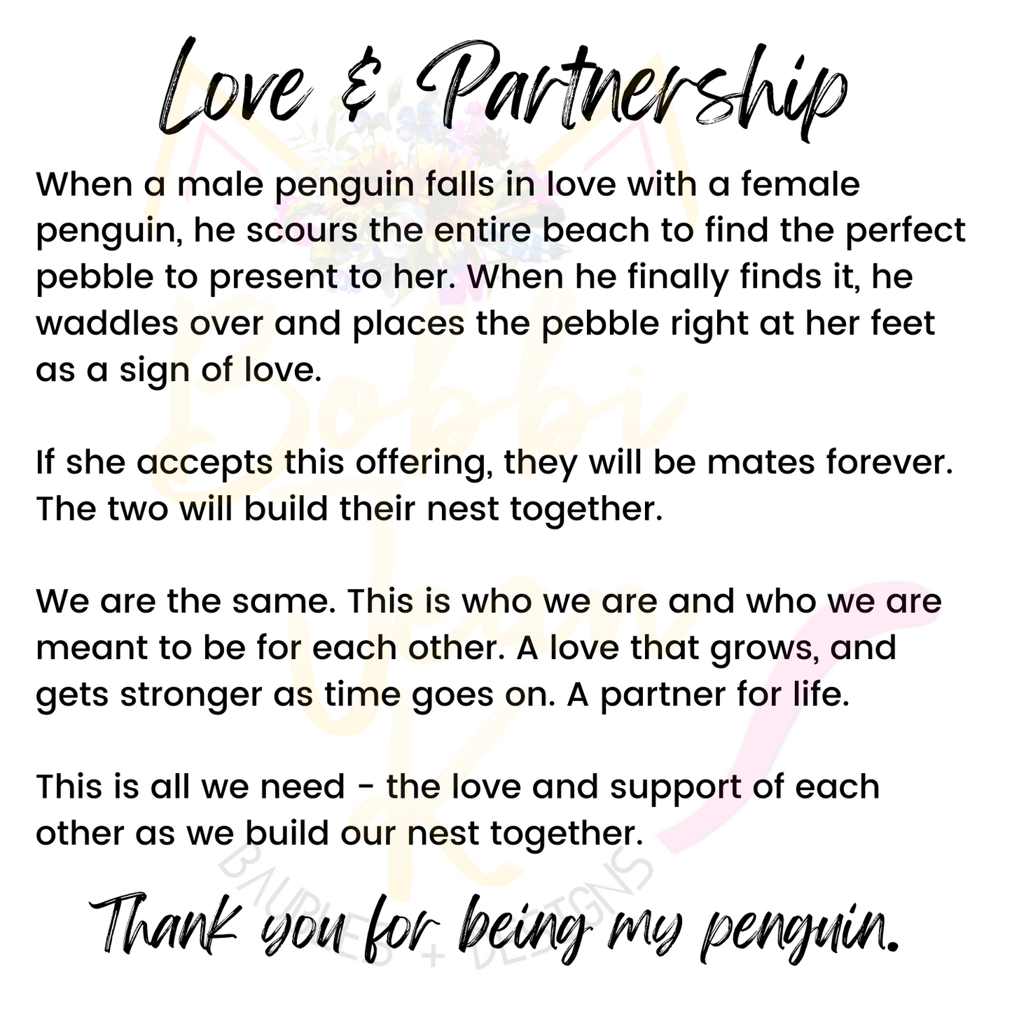 Penguins "Love & Partnership" Wood Story Ornament