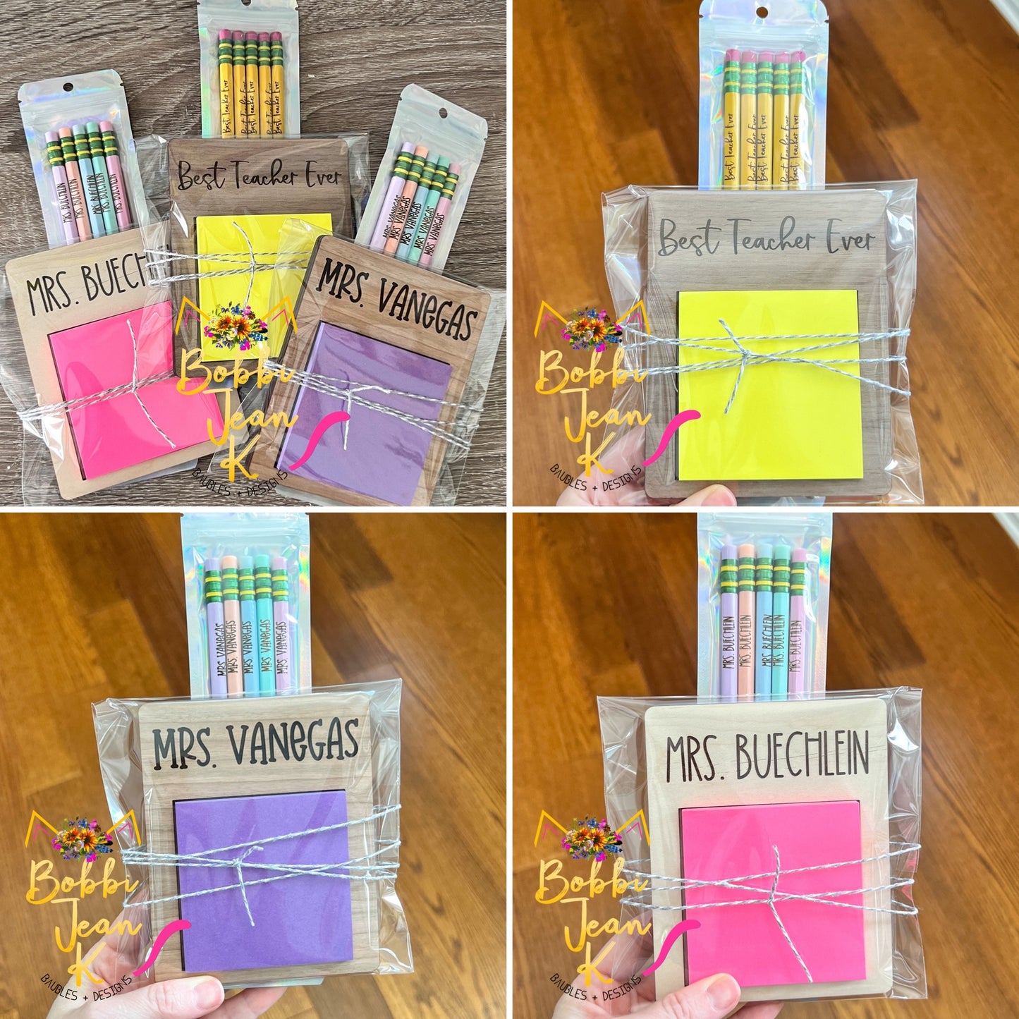 Custom Personalized Pencil & Sticky Note/Note Pad Holder Combo - PLEASE COMPLETE PERSONALIZATION BOXES (BOXES WILL APPEAR UNDER TITLE)