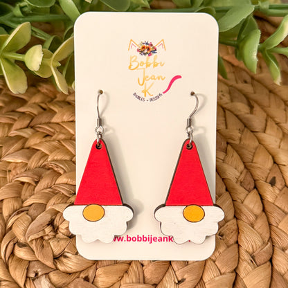 Hand Painted Gnome Wood Earrings: Choose From 2 Colors