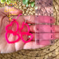 Hot Pink Acrylic Connected Double Heart Earrings: Choose From 2 Sizes