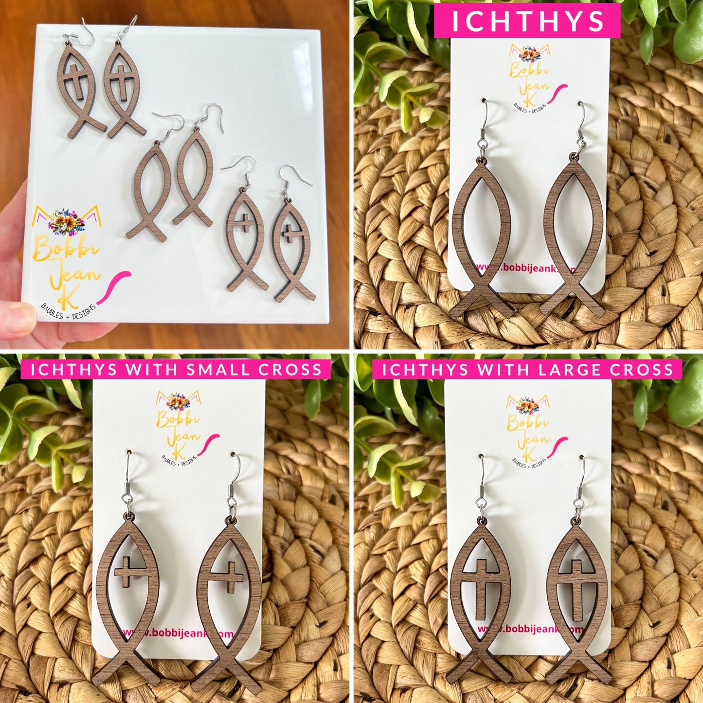 Ichthys ("Jesus Fish") Walnut Wood Earrings: Choose From 3 Styles