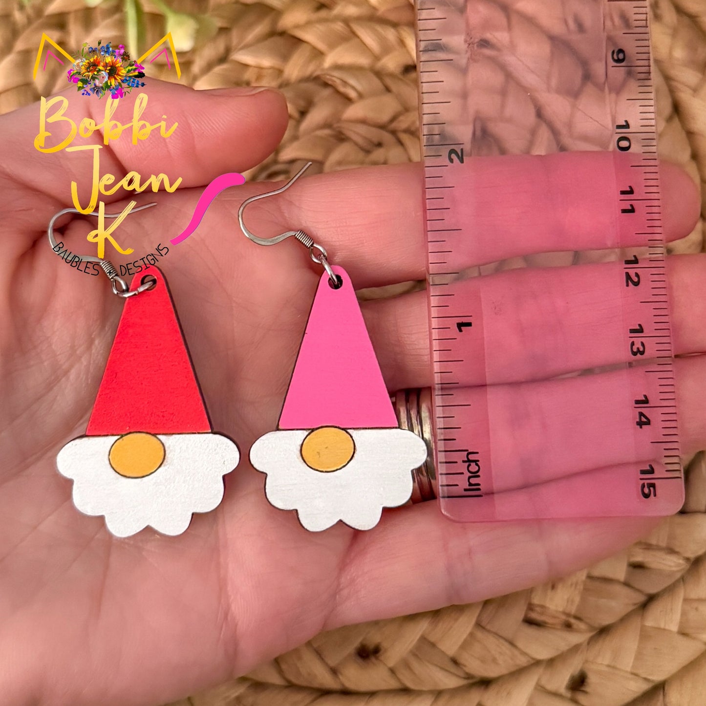 Hand Painted Gnome Wood Earrings: Choose From 2 Colors