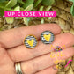 Gold Heart & Black Striped Glass Studs 12mm: Choose Silver or Gold Settings - LAST CHANCE