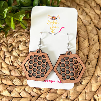 SALE: Honeycomb Wood Earrings: Choose From 2 Wood Options