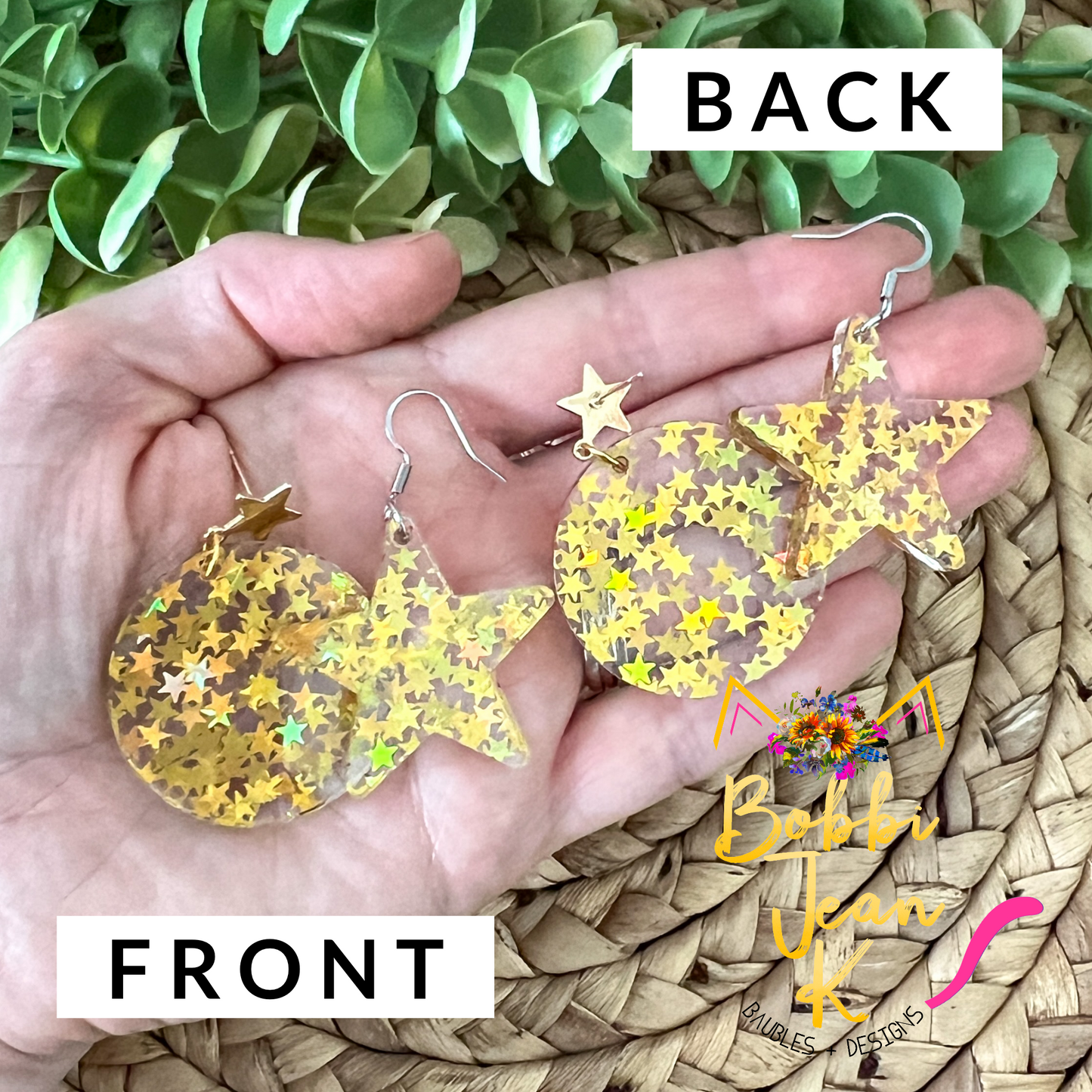Holographic Gold Stars Acrylic Earrings: Choose From 2 Styles