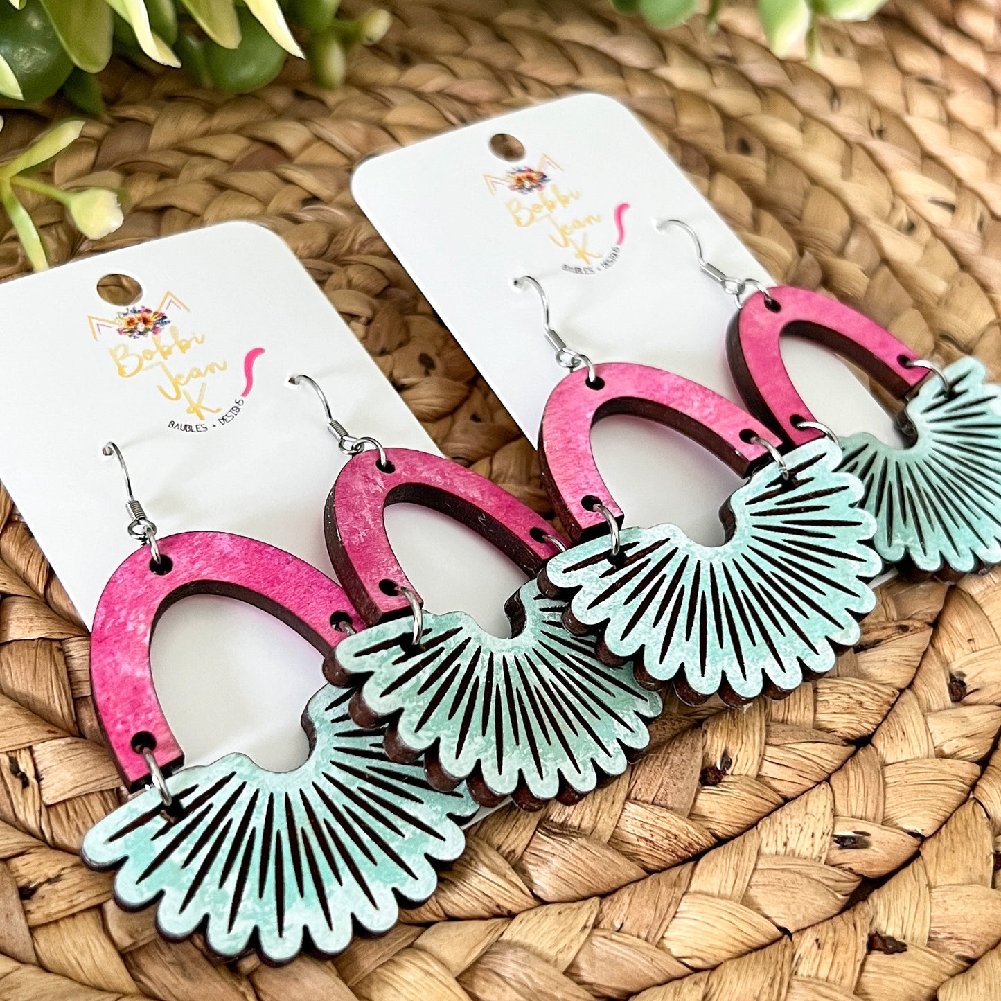 Scalloped Arch Hand Stained Wood Earrings - Double Sided: Choose From 2 Sizes (a July Bestie Box Pair)